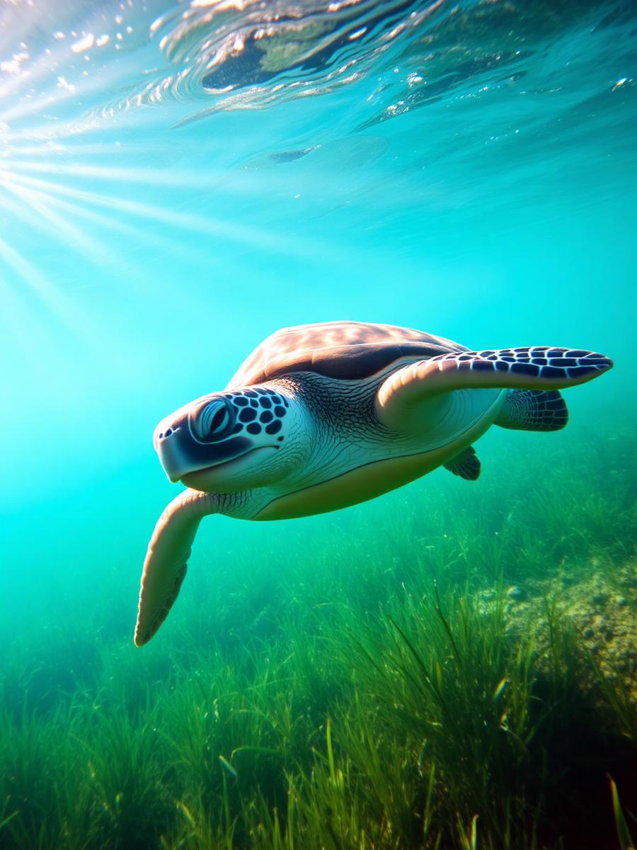 Tortuga marina nadando en aguas turquesas